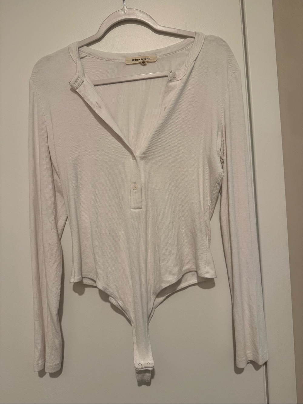Women's White Long-Sleeve Henley Bodysuit